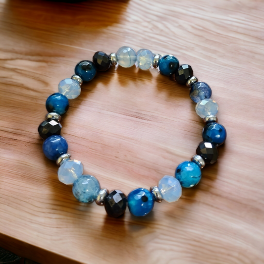 Blue and Clear Beaded Bracelet